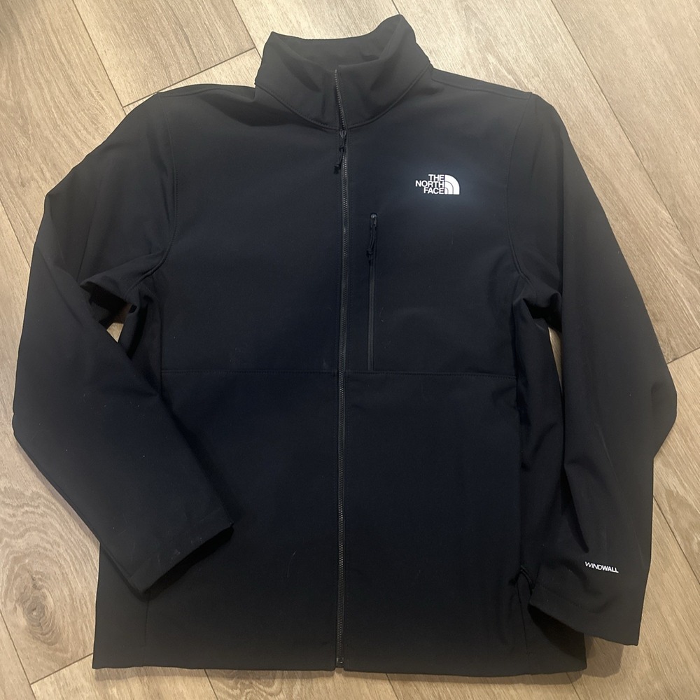 The North Face Solid Black‎ Windwall Men's Jacket, 3 Zip Pocket Fleece Lined L
